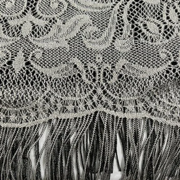 Onyx Nite Vintage Wendye Chaitin Silver Metallic Mesh Fringe Midi Dress & Duster - Picture 9 of 11